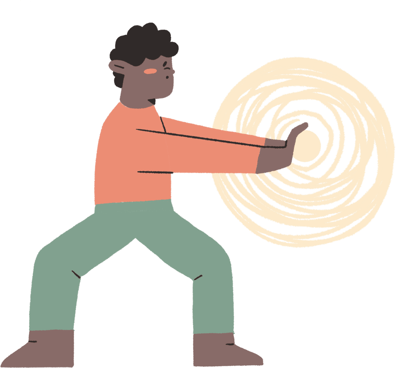 A person in a grounded stance guiding a swirl of energy